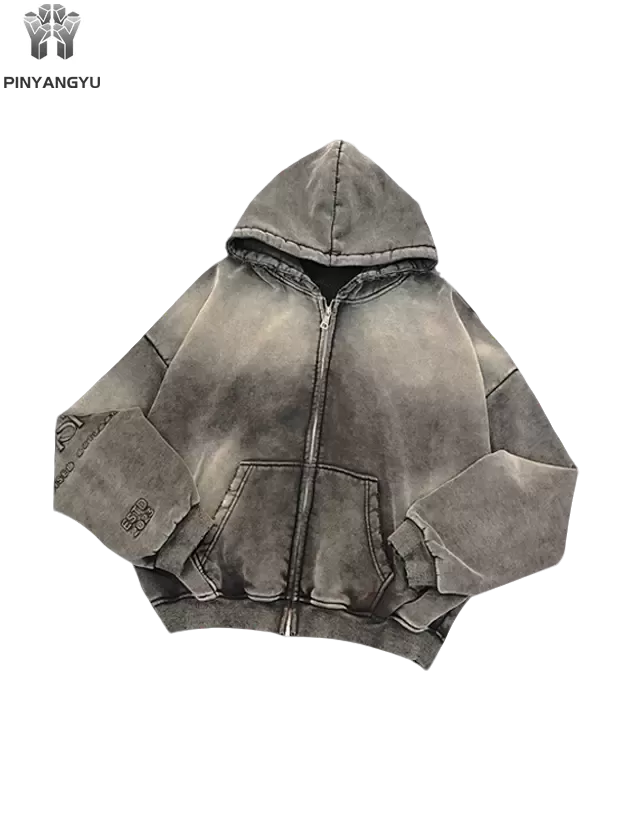 산성 세척 후드 티셔츠