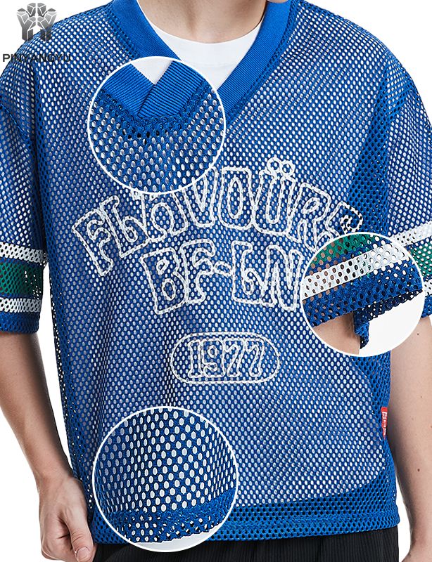 스포츠 및 여름용 통기성이 뛰어난 대형 홀 메시 티셔츠, 맞춤형 매크로 메시 티셔츠