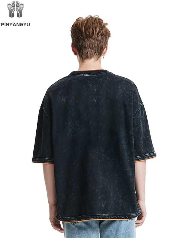 디스트레스드 워시 앤 패치워크 디자인 티셔츠