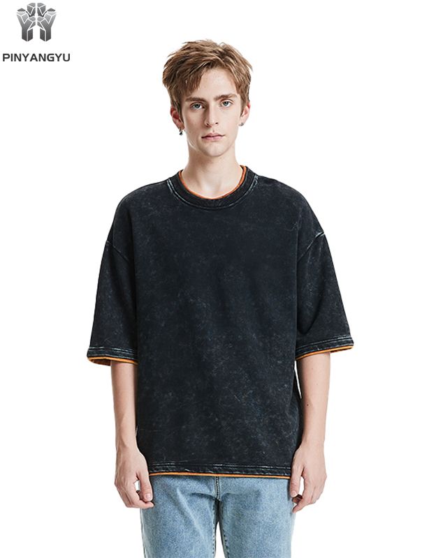 디스트레스드 워시 앤 패치워크 디자인 티셔츠