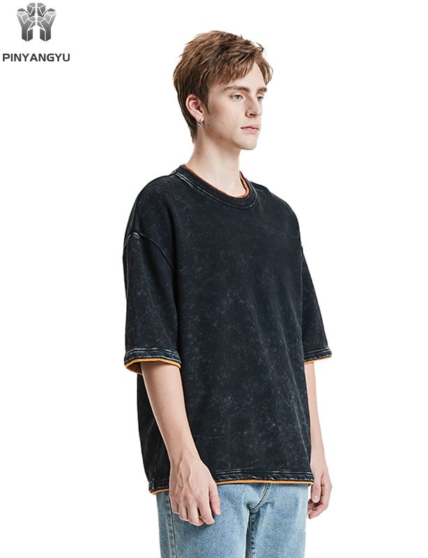 디스트레스드 워시 앤 패치워크 디자인 티셔츠