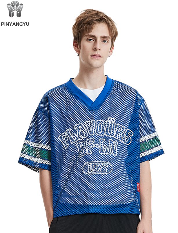 스포츠 및 여름용 통기성이 뛰어난 대형 홀 메시 티셔츠, 맞춤형 매크로 메시 티셔츠