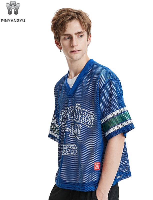 스포츠 및 여름용 통기성이 뛰어난 대형 홀 메시 티셔츠, 맞춤형 매크로 메시 티셔츠